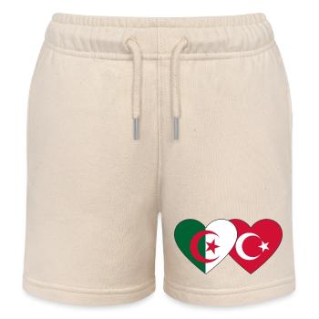 Algeria Turkey Flag Heart - Kids Organic Sweat Shorts by Stanley/Stella - soft Ecru - Front