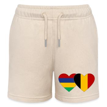 Mauritius Belgium Flag Heart - Kids Organic Sweat Shorts by Stanley/Stella - soft Ecru - Front