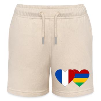 France Mauritius Flag Heart - Kids Organic Sweat Shorts by Stanley/Stella - soft Ecru - Front
