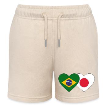 Brazil Japan Flag Heart - Kids Organic Sweat Shorts by Stanley/Stella - soft Ecru - Front