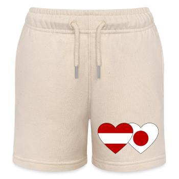 Austria Japan Flag Heart - Kids Organic Sweat Shorts by Stanley/Stella - soft Ecru - Front