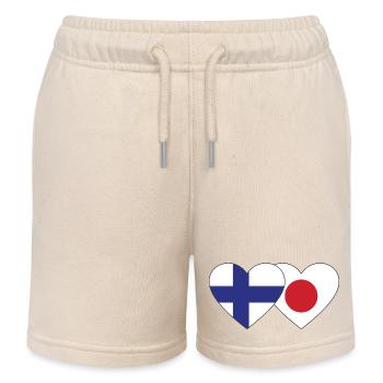 Finland Japan Flag Heart - Kids Organic Sweat Shorts by Stanley/Stella - soft Ecru - Front