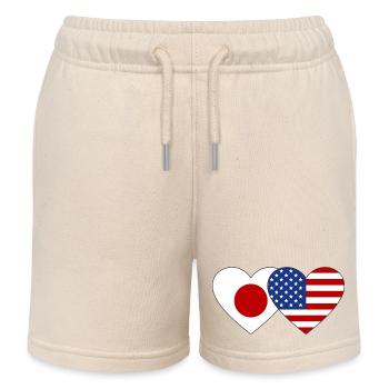 Japan USA Flag Heart - Kids Organic Sweat Shorts by Stanley/Stella - soft Ecru - Front