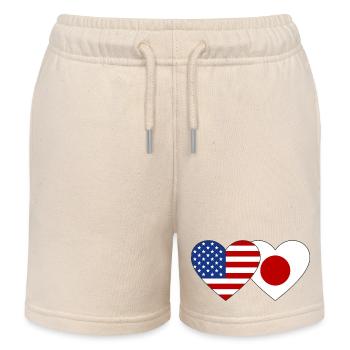 USA Japan Flag Heart - Kids Organic Sweat Shorts by Stanley/Stella - soft Ecru - Front
