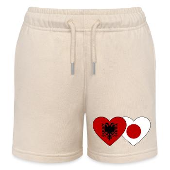 Albania Japan Flag Heart - Kids Organic Sweat Shorts by Stanley/Stella - soft Ecru - Front