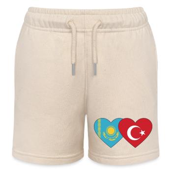 Kasachstan Türkei Flagge Herz - Kinder Organic Joggingshorts Mini Bolter von Stanley/Stella - Natur - Vorne
