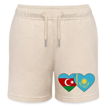 Azerbaijan Kazakhstan Flag Heart - Kids Organic Sweat Shorts by Stanley/Stella - soft Ecru - Front