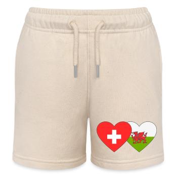 Switzerland Wales Flag Heart - Kids Organic Sweat Shorts by Stanley/Stella - soft Ecru - Front