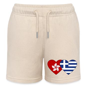 Hong Kong Greece Flag Heart - Kids Organic Sweat Shorts by Stanley/Stella - soft Ecru - Front