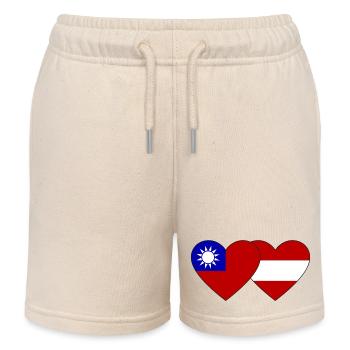 Taiwan Austria Flag Heart - Kids Organic Sweat Shorts by Stanley/Stella - soft Ecru - Front