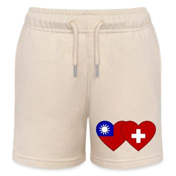 Taiwan Switzerland Flag Heart - Kids Organic Sweat Shorts by Stanley/Stella - soft Ecru - Front
