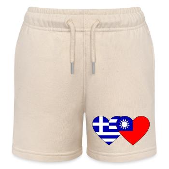 Greece Taiwan Flag Heart - Kids Organic Sweat Shorts by Stanley/Stella - soft Ecru - Front