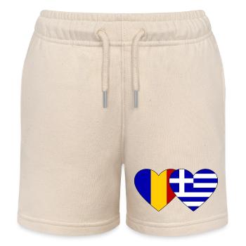 Rumänien Griechenland Flagge Herz - Kinder Organic Joggingshorts Mini Bolter von Stanley/Stella - Natur - Vorne