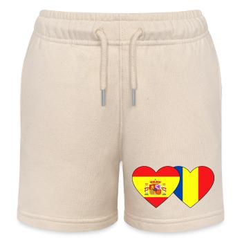 Spain Romania Flag Heart - Kids Organic Sweat Shorts by Stanley/Stella - soft Ecru - Front