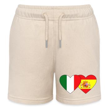 Italy Spain Flag Heart - Kids Organic Sweat Shorts by Stanley/Stella - soft Ecru - Front