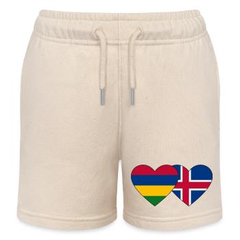 Mauritius Iceland Flag Heart - Kids Organic Sweat Shorts by Stanley/Stella - soft Ecru - Front