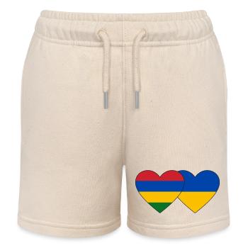 Mauritius Ukraine Flag Heart - Kids Organic Sweat Shorts by Stanley/Stella - soft Ecru - Front