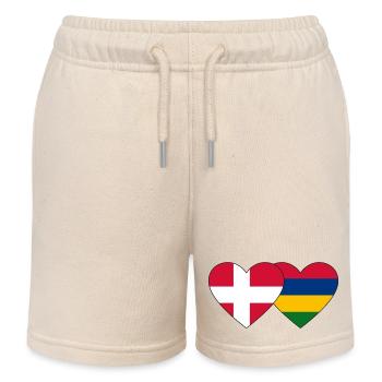 Denmark Mauritius Flag Heart - Kids Organic Sweat Shorts by Stanley/Stella - soft Ecru - Front