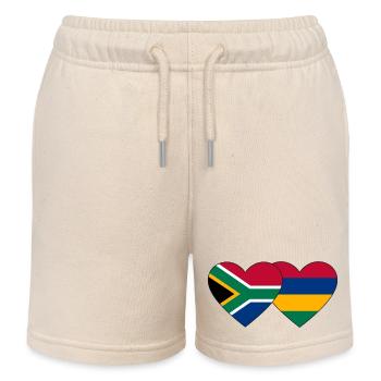 South Africa Mauritius Flag Heart - Kids Organic Sweat Shorts by Stanley/Stella - soft Ecru - Front