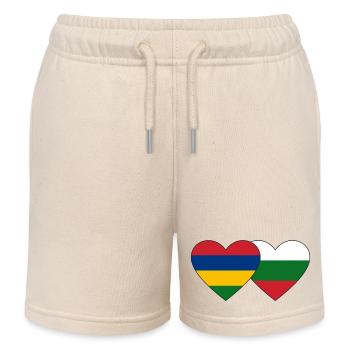 Mauritius Bulgaria Flag Heart - Kids Organic Sweat Shorts by Stanley/Stella - soft Ecru - Front