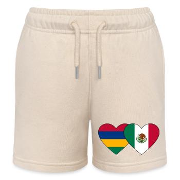 Mauritius Mexico Flag Heart - Kids Organic Sweat Shorts by Stanley/Stella - soft Ecru - Front