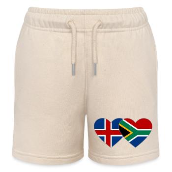Iceland South Africa Flag Heart - Kids Organic Sweat Shorts by Stanley/Stella - soft Ecru - Front