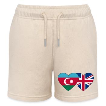 Azerbaijan England Flag Heart - Kids Organic Sweat Shorts by Stanley/Stella - soft Ecru - Front
