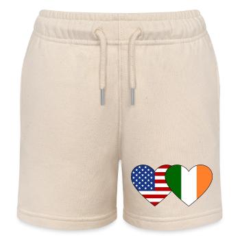 USA Ireland Flag Heart - Kids Organic Sweat Shorts by Stanley/Stella - soft Ecru - Front
