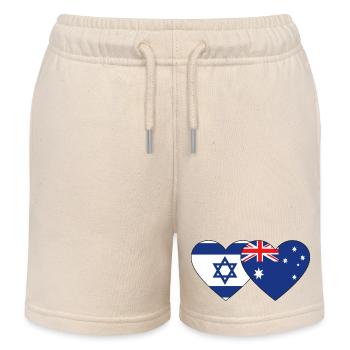 Israel Australia Flag Heart - Kids Organic Sweat Shorts by Stanley/Stella - soft Ecru - Front