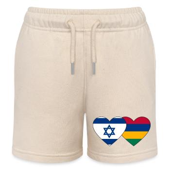 Israel Mauritius Flag Heart - Kids Organic Sweat Shorts by Stanley/Stella - soft Ecru - Front