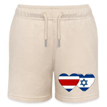 Costa Rica Israel Flag Heart - Kids Organic Sweat Shorts by Stanley/Stella - soft Ecru - Front