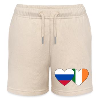Russia Ireland Flag Heart - Kids Organic Sweat Shorts by Stanley/Stella - soft Ecru - Front