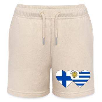 Finland Uruguay Heart Flag - Kids Organic Sweat Shorts by Stanley/Stella - soft Ecru - Front