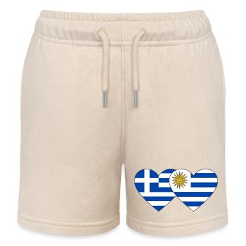 Greece Uruguay Heart Flag - Kids Organic Sweat Shorts by Stanley/Stella - soft Ecru - Front