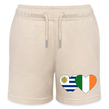 Uruguay Ireland Heart Flag - Kids Organic Sweat Shorts by Stanley/Stella - soft Ecru - Front