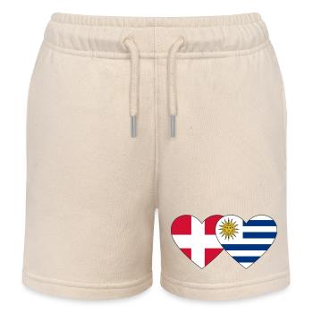 Denmark Uruguay Heart Flag - Kids Organic Sweat Shorts by Stanley/Stella - soft Ecru - Front