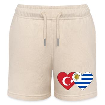 Turkey Uruguay Heart Flag - Kids Organic Sweat Shorts by Stanley/Stella - soft Ecru - Front