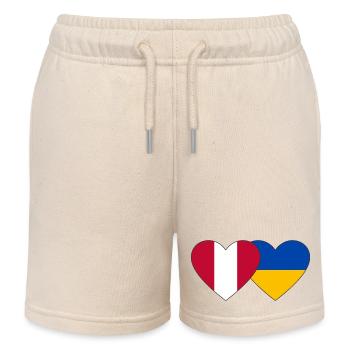 Peru Ukraine Herz Flagge - Kinder Organic Joggingshorts Mini Bolter von Stanley/Stella - Natur - Vorne