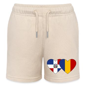 Dominikanische Republik Rumänien Flagge Herz - Kinder Organic Joggingshorts Mini Bolter von Stanley/Stella - Natur - Vorne