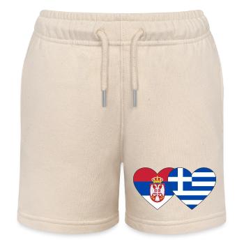 Serbien Griechenland Flagge Herz - Kinder Organic Joggingshorts Mini Bolter von Stanley/Stella - Natur - Vorne