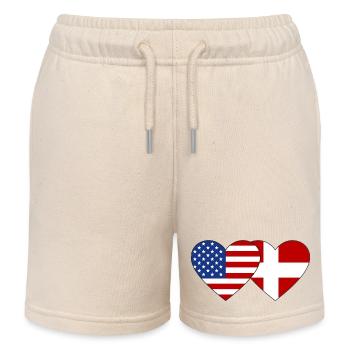 USA Denmark Flag Heart - Kids Organic Sweat Shorts by Stanley/Stella - soft Ecru - Front