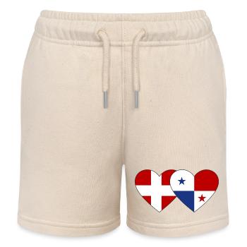 Denmark Panama Flag Heart - Kids Organic Sweat Shorts by Stanley/Stella - soft Ecru - Front