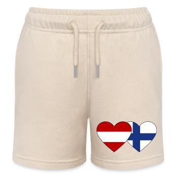 Austria Finland Flag Heart - Kids Organic Sweat Shorts by Stanley/Stella - soft Ecru - Front