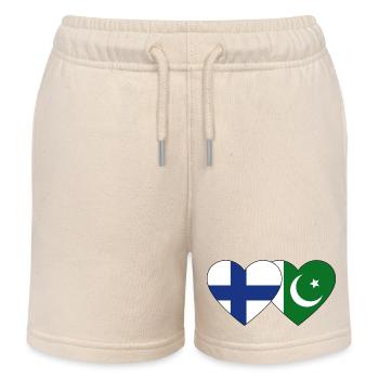 Finland Pakistan Flag Heart - Kids Organic Sweat Shorts by Stanley/Stella - soft Ecru - Front