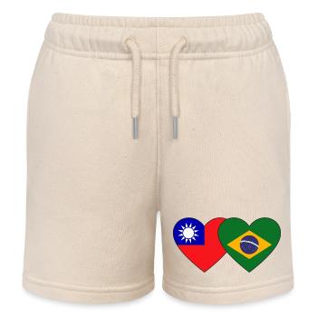 Taiwan Brazil Flag Heart - Kids Organic Sweat Shorts by Stanley/Stella - soft Ecru - Front