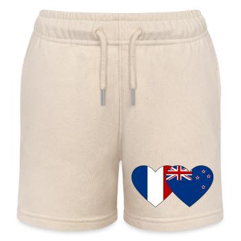 Frankreich Neuseeland Flagge Herz - Kinder Organic Joggingshorts Mini Bolter von Stanley/Stella - Natur - Vorne