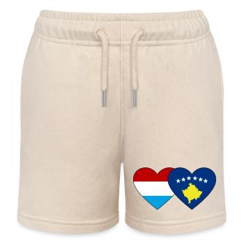 Luxembourg Kosovo Flag Heart - Kids Organic Sweat Shorts by Stanley/Stella - soft Ecru - Front