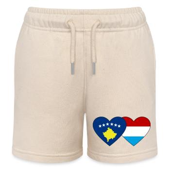Kosovo Luxembourg Flag Heart - Kids Organic Sweat Shorts by Stanley/Stella - soft Ecru - Front