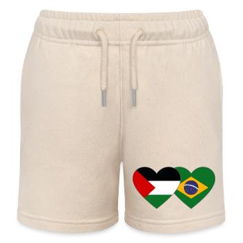 Palestine Brazil Flag Heart - Kids Organic Sweat Shorts by Stanley/Stella - soft Ecru - Front
