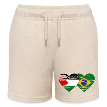 Palestine Brazil Flag Heart Used - Kids Organic Sweat Shorts by Stanley/Stella - soft Ecru - Front